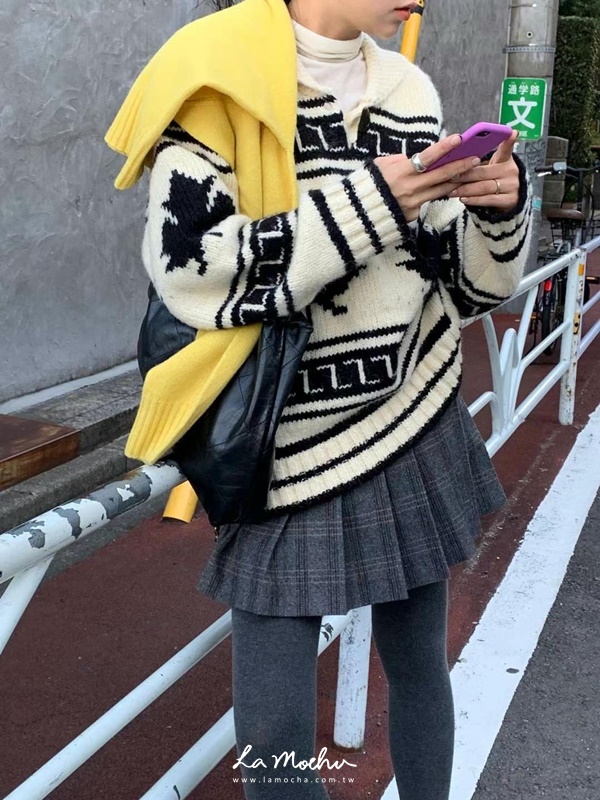 毛呢格紋百褶裙